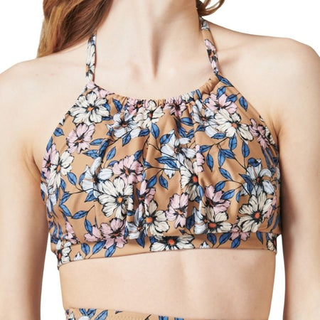 Shirring Halter Top - Flowery Rain Blue