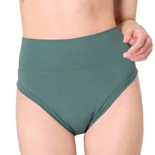 High Waist Cheeky Shirring Shorts - Deep Green