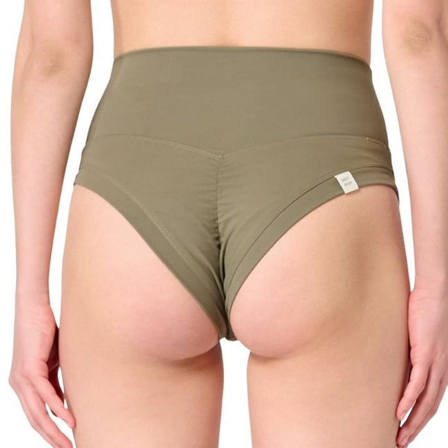 High Waist Cheeky Shirring Shorts - Army Green